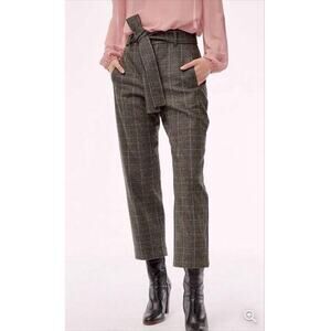 ARITZIA Wilfred Jallade Gray Brown Wool Cashmere Plaid Tie Waist Trousers // 8